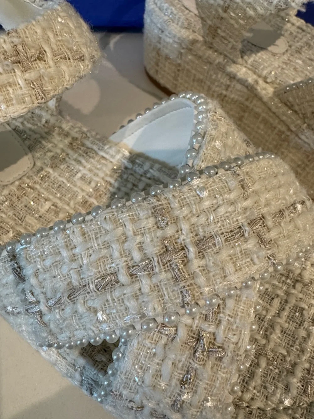 Stuart Weitzman Cream Tweed Crisscross Platform Sandals 9.5 Wide